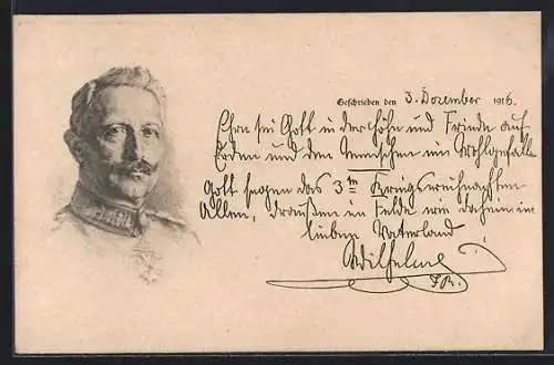 AK Portrait des Kaiser Wilhelm II. in Uniform