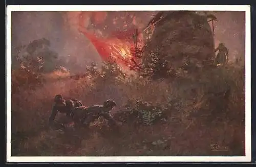 AK Nr. 266: Rotes Kreuz, Hauptmann Alfred Velleric setzt Strohachober in Brand