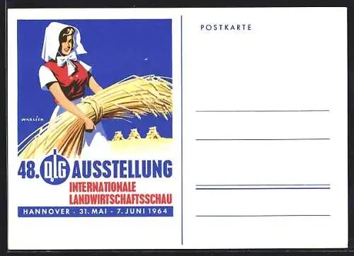 AK Hannover, 48. DLG-Ausstellung Internationale Landwirtschaftsschau 1964, Bäuern mit Getreidegarbe