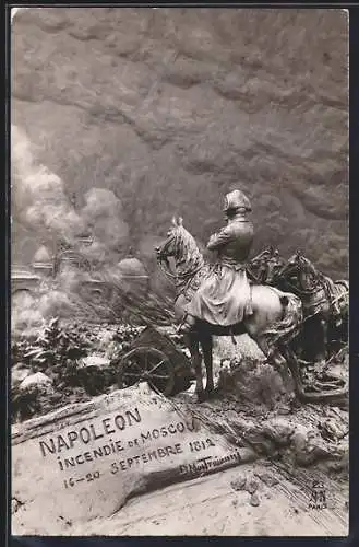 Künstler-AK Domenico Mastroianni: Moscou, Incendie de Moscou 1812, Napoleon zu Pferde