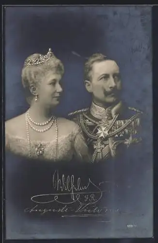 AK Portrait des Kaiserpaares mit Signatur, Kaiserin Auguste Victoria Königin von Preussen