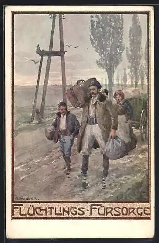 Künstler-AK Richard Moser: Flüchtlings-Fürsorge, Menschen auf der Flucht