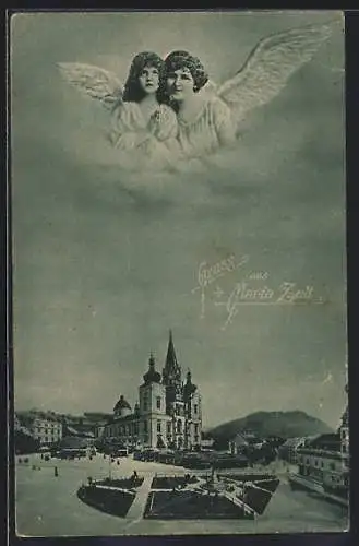 AK Maria Zell, Blick zur Kirche, Engel im Himmel