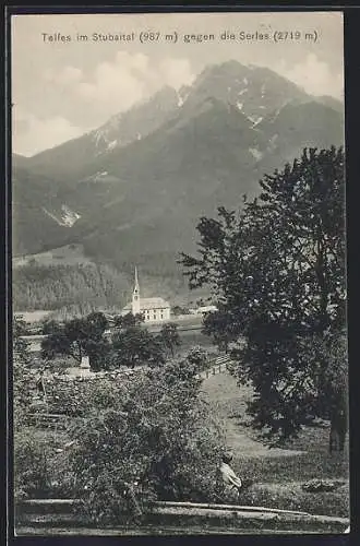 AK Telfes im Stubaital, Ortsansicht gegen die Serles