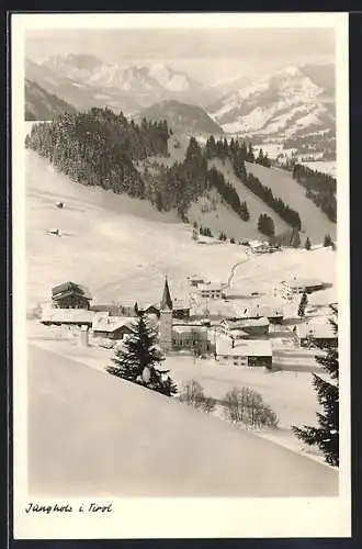 AK Jungholz i. Tirol, Winterliche Ortsansicht vom Berg aus