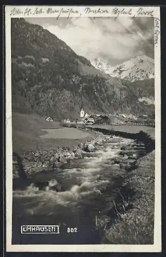 AK Umhausen, Fluss vor der Ortschaft, Blick auf die Kirche