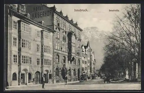 AK Innsbruck, Innstrasse mit Hotel Kaiserhof