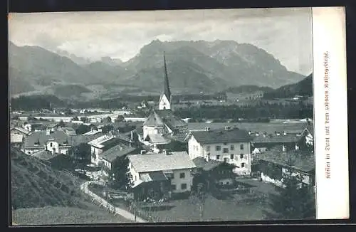 AK Kössen in Tirol, Teilansicht mit dem zahmen Kaisergebirge