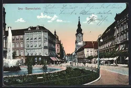 AK Graz, Bismarckplatz mit Fontäne