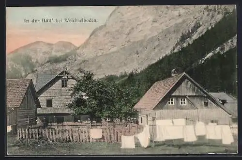 AK Weichselboden, Gasthaus in der Höll`, Wäsche auf der Leine