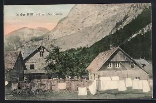 AK Weichselboden, Gasthaus in der Höll` gegen das Gebirge