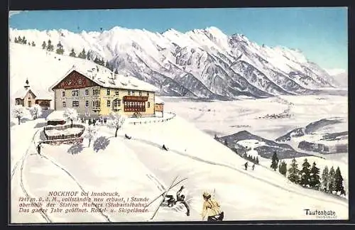 Künstler-AK Innsbruck, Alpen-Gasthaus Nockhof im Winter