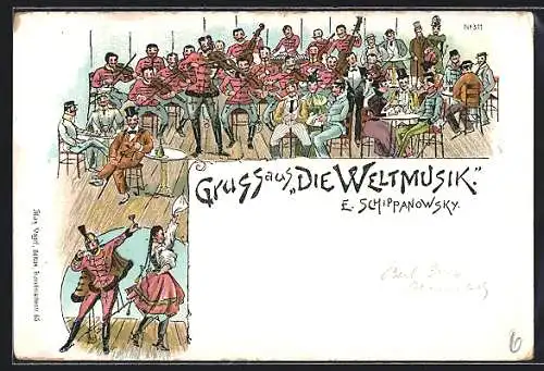 Lithographie Berlin, Orchester aus Die Weltmusik von E. Schippanowsky