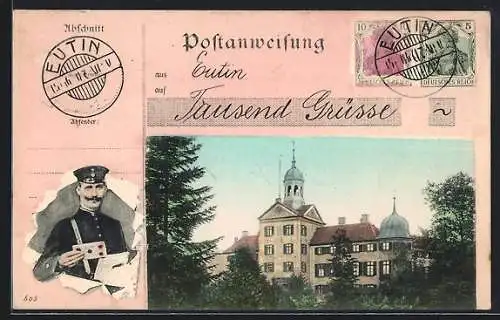 AK Eutin, Das Schloss, Briefträger bringt einen Brief