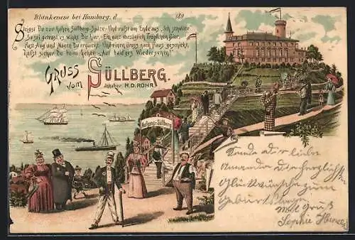 Lithographie Hamburg-Blankenese, Süllberg, Inh. H. D. Rohr