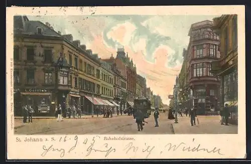 AK St. Johann a. S., Strassenbahn in der Bahnhofstrasse