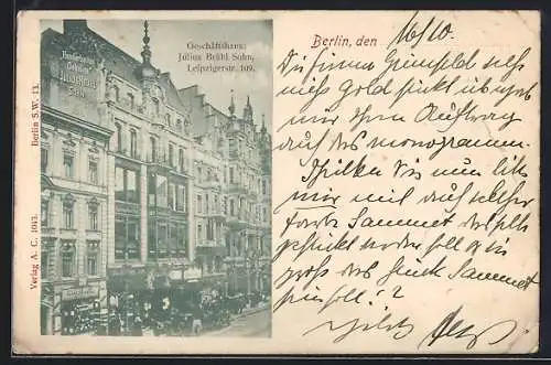 AK Berlin, Geschäftshaus Julius Brühl Sohn, Leipzigerstr. 109