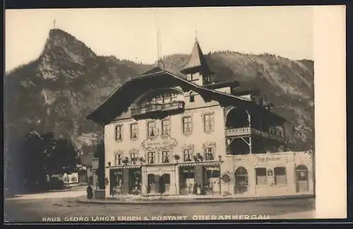 AK Oberammergau, Haus Georg Lang`s Erben & Postamt