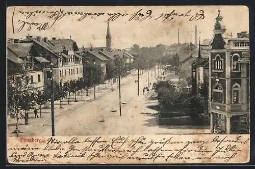 AK Penzberg, Strassenblick aus der Vogelschau