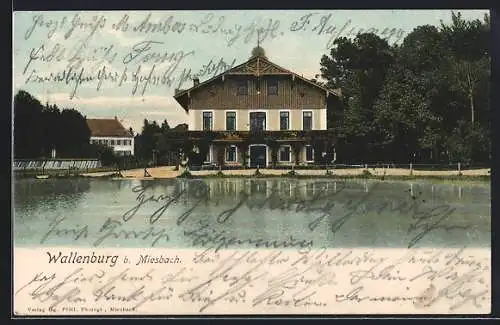 AK Wallenburg b. Miesbach, Uferpartie mit Gasthaus