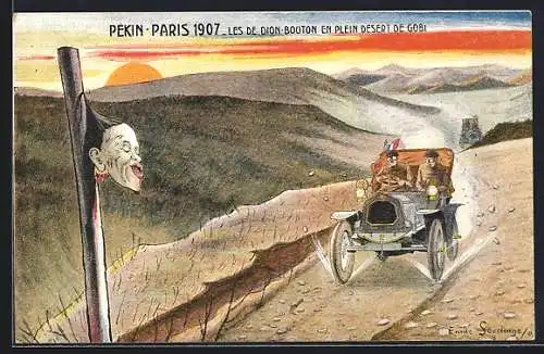 AK Peking, Autorennen Peking-Paris 1907, Les de DionBouton En Plein desert de Gobi