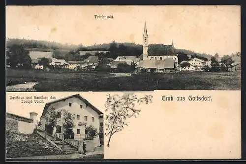 AK Gottsdorf, Gasthaus u. Handlung von Joseph Veicht und Totalansicht