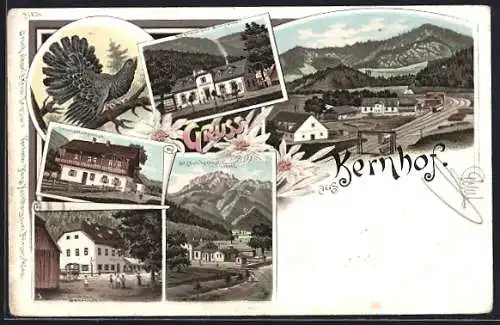 Lithographie Kernhof, Restaurant Schreiner, Gasthaus, Ortsansicht