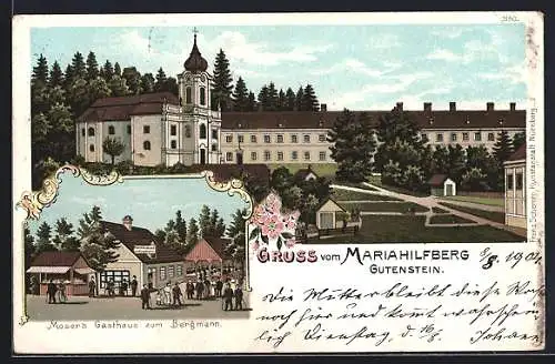 Lithographie Gutenstein, Gasthaus Zum Bergmann, Maria Hilf