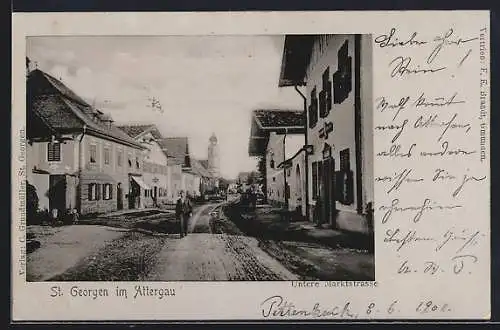 AK St. Georgen im Attergau, Blick in die untere Marktstrasse