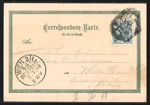 Lithographie Ischl, Kaiserliche Villa, Blick v. Calvarienberg und Traunthal