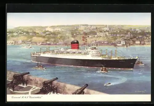 Künstler-AK Passagierschiff R.M.S Carinthia an einer Festung, Cunard Line