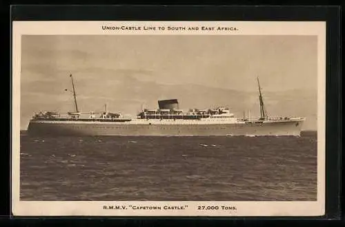 AK Passagierschiff RMMV Capetown Castle in Fahrt, Union-Castle Liner