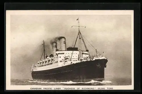 AK Passagierschiff Duchess of Richmond unter Volldampf, Canadian Pacific Liner