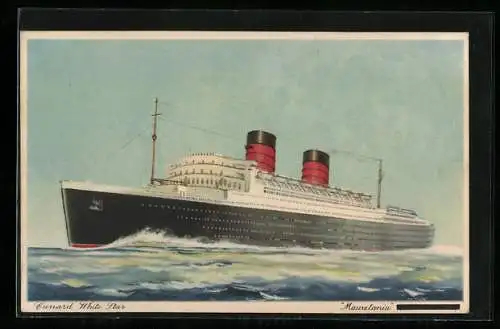 Künstler-AK Passagierschiff Mauretania pflügt durch die Wellen, Cunard White Star Liner