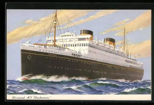 AK Passagierschiff MV Britannic der Cunard Line auf hoher See