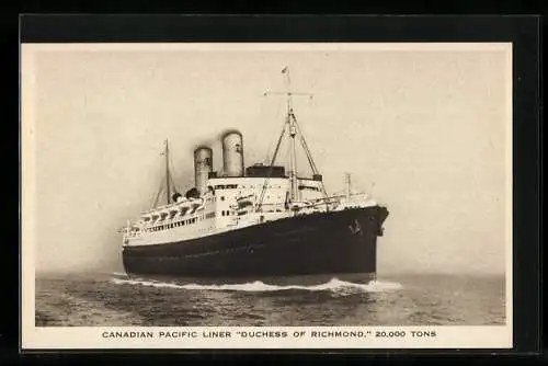 AK Passagierschiff Duchess of Richmond pflügt durchs Wasser, Canadian Pacific Liner