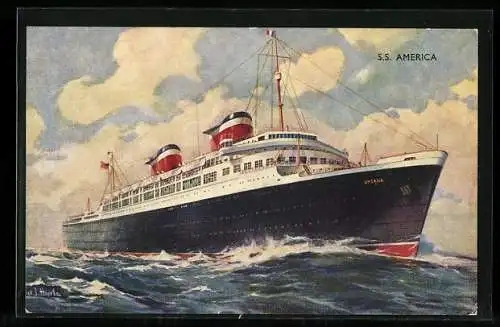 Künstler-AK Passagierschiff S.S. America in voller Fahrt