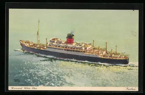 Künstler-AK Passagierschiff Parthia auf hoher See, Cunard White Star Line