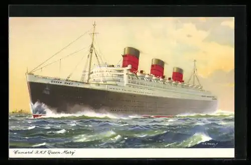 AK Passagierschiff R.M.S. Queen Mary in stürmischer See, Cunard Line