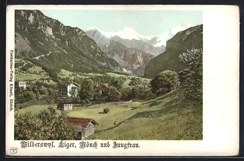 AK Wilderswyl, Teilansicht des Ortes mit Eiger, Mönch u. Jungfrau