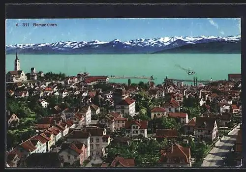 AK Romanshorn, Ortsansicht mit See und Bergen