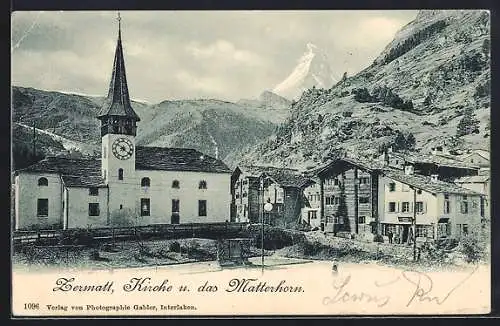 AK Zermatt, Kirche und das Matterhorn