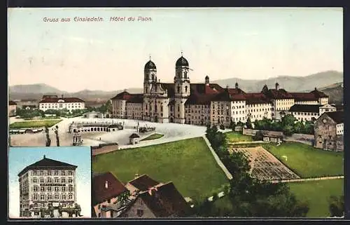 AK Einsiedeln, Hotel du Paon und Felder