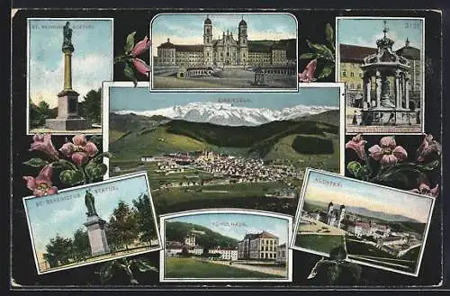 AK Einsiedeln, St. Benedictus Statue, Kloster und Schulhaus