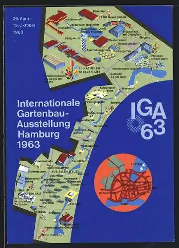 AK Hamburg, Internationale Gartenbau-Ausstellung 1963, Karte des Messegeländes