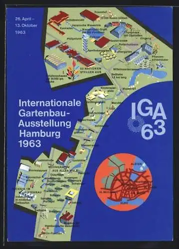 AK Hamburg, Internationale Gartenbau-Ausstellung 1963, Karte des Geländes