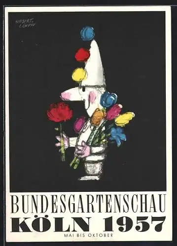 AK Köln, Bundesgartenschau 1957, Harlekin mit Blumen