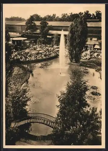 AK Hannover, Deutsche Industriemesse, Fontäne auf dem Messegelände