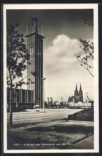 AK Köln-Deutz, Pressa-Ausstellung 1928, Pressaturm und Dom