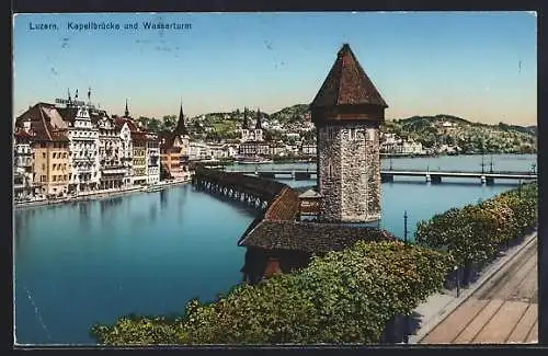 AK Luzern, Kapellbrücke und Wasserturm